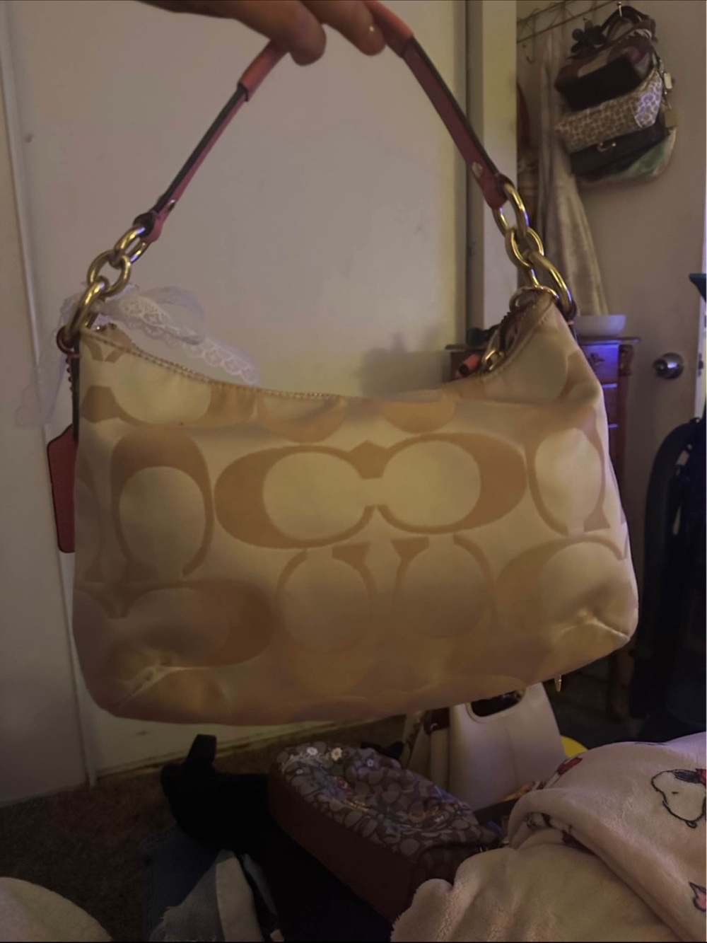 Vintage Coach Kristen Pink Trim Signature Jacquard Shoulder Bag - Picture 3 of 4